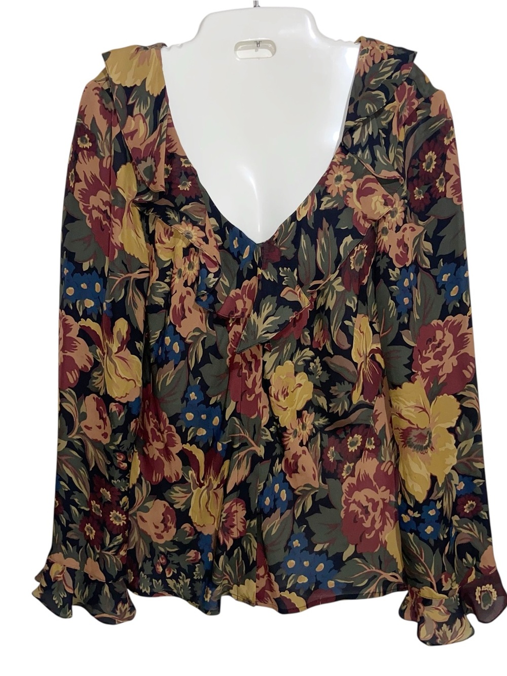 Vintage Lauren Ralph Lauren Top Womens Sz 12 Silk Ruffle Button Blouse 90s